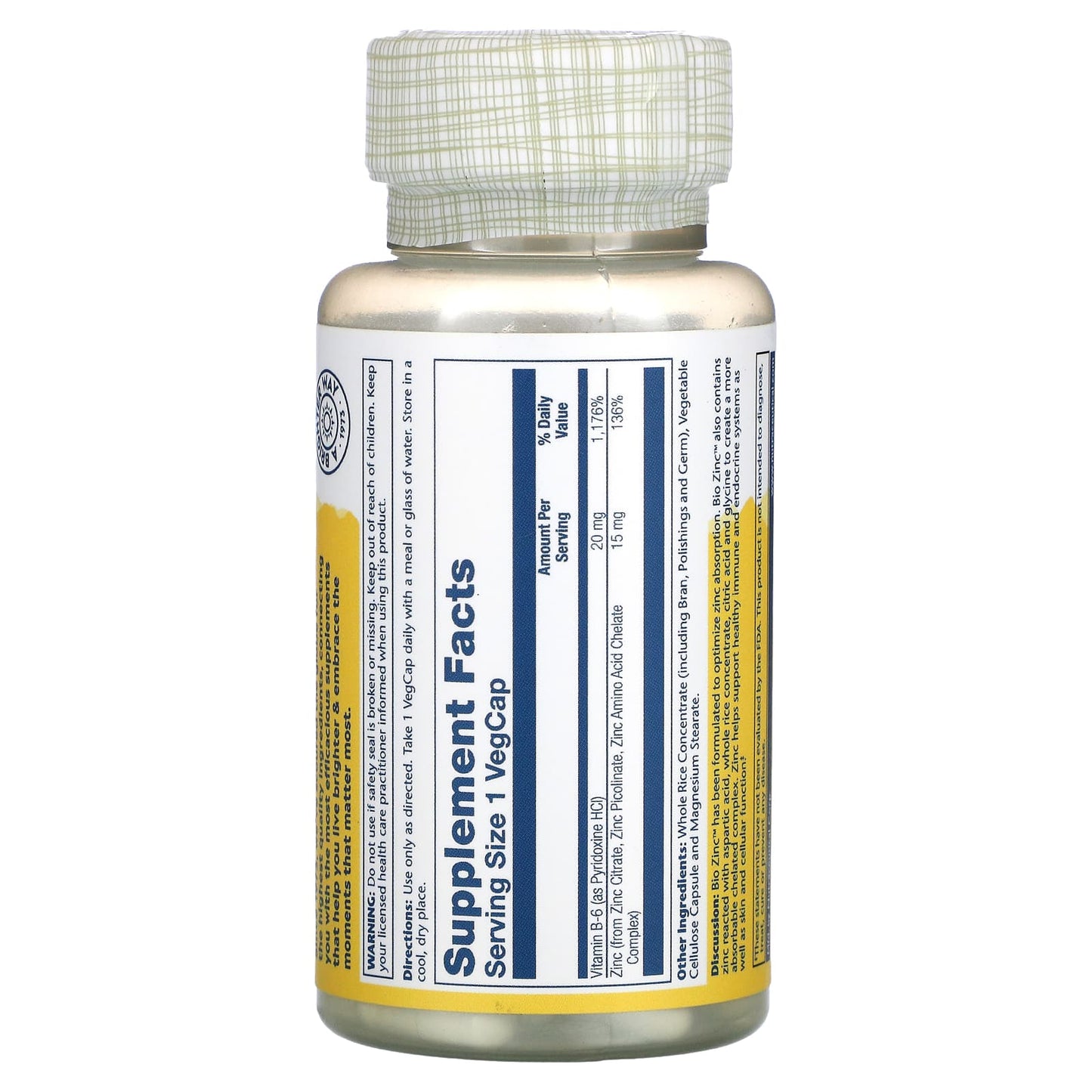 Solaray, Bio Zinc, 15 mg, 100 VegCaps - Medaid International