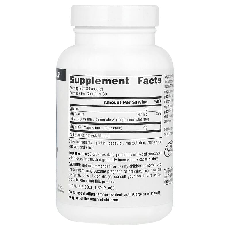 Source Naturals, Magtein, Magnesium L-Threonate, 90 Capsules - Medaid International