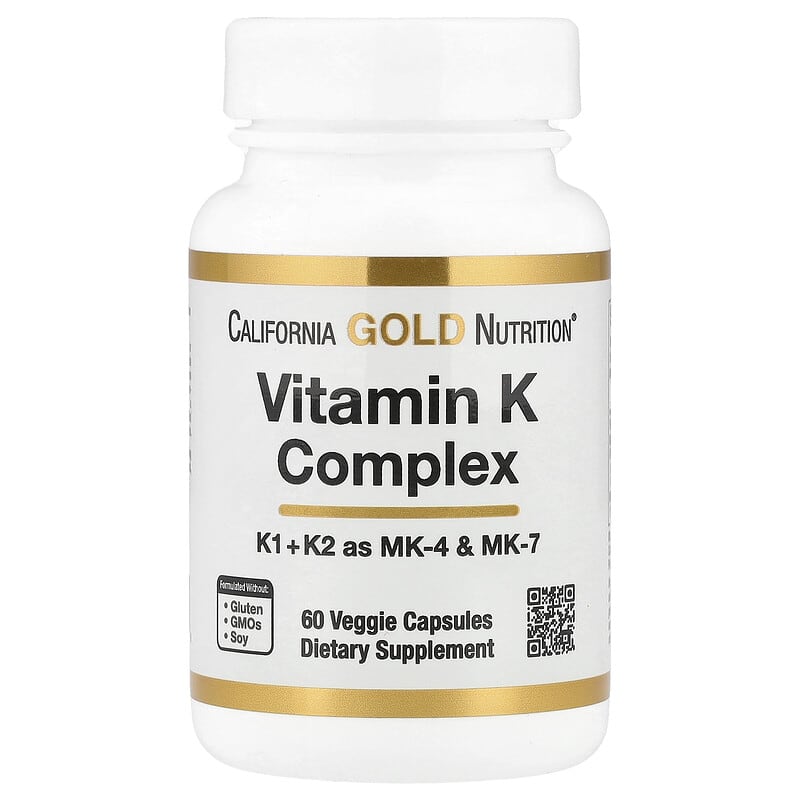 California Gold Nutrition, Vitamin K Complex, 120 mcg, 60 Veggie Capsules - Medaid International