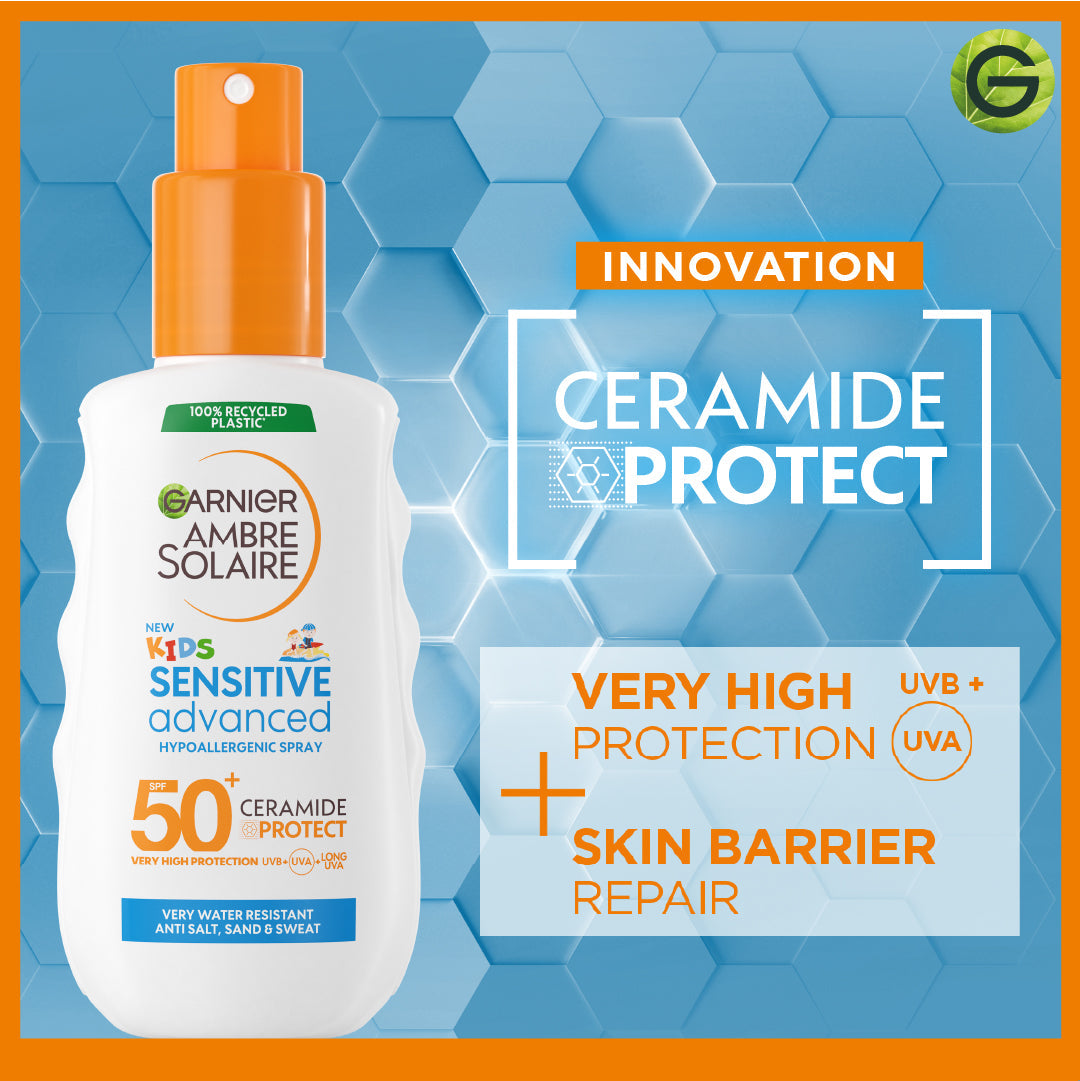 Garnier Ambre Solaire Sensitive Advanced SPF 50+ Ceramide Protect Sunscreen Spray For Kids 150ml - Medaid