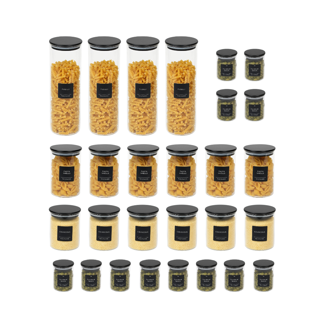 Glass Jars W/ Black Bamboo Lid - Essential Pack