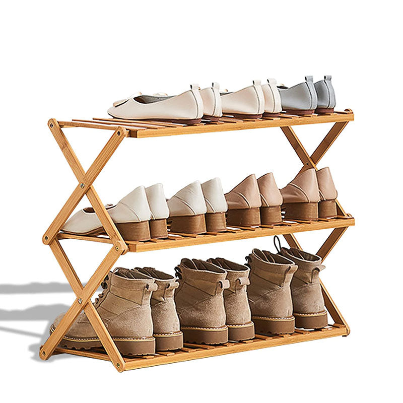 3 Layer Wooden Bamboo Foldable Shoe Rack Portable Folding Shoe Storage Racks Freestanding Multipurpose Shoe Shelves for Hallway Entryway Bedroom - Medaid International