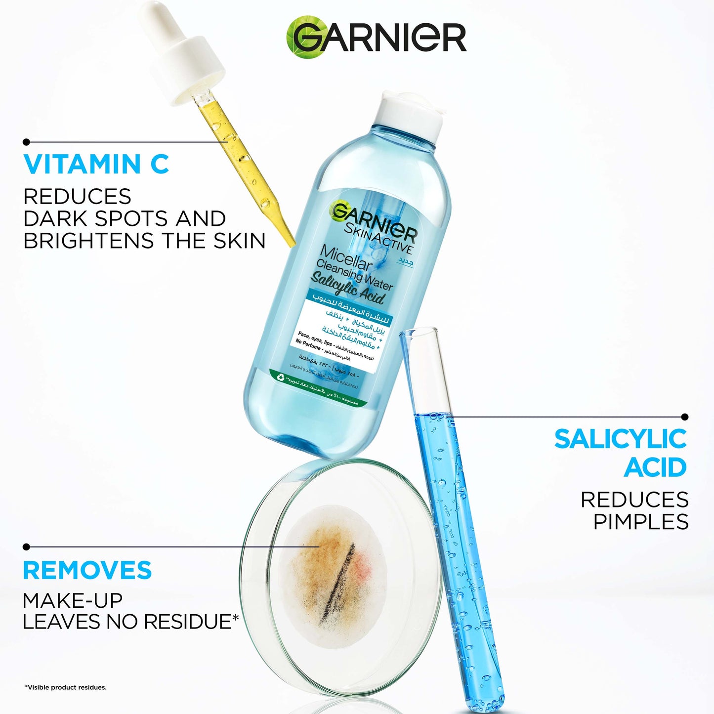 Garnier Salicylic Acid Micellar Water Facial Anti-Acne Cleanser and Makeup Remover, for Oily and Acne-Prone Skin 400ml - Medaid