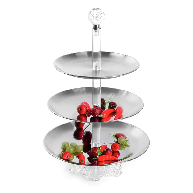 3 Tier Stainless Steel Round Cupcake Holder with Ball Handle Display Stand with Glass Base for Cake Desserts Appetizers Silver - Medaid International