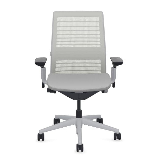 Steelcase Think Office Chair - Ergonomic Work Chair - Lumbar Support - 4D Arms - Platinum Solid Frame with 3D Knit Back - Nickel Fabric with Wheels for Hard Flooring - Medaid International