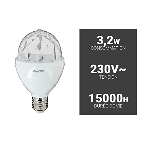Xanlite - A60 Rotating Disco LED Bulb E27 Base, RGB Multicolor, 120° Beam Angle