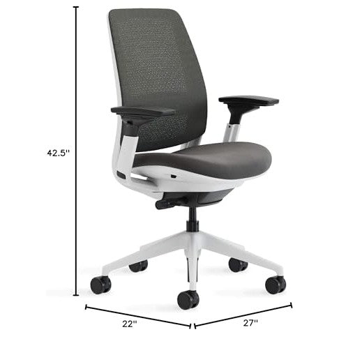 Steelcase Series 2 Office Chair - Ergonomic Work Chair with Wheels for Carpet - with Back Support, Weight-Activated Adjustment & Arm Support - Adjustable Rolling Chairs for Desk - Graphite - Medaid International