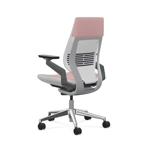 Steelcase Gesture Office Chair - Era Pink Lemonade Fabric, Medium Seat Height, Wrapped Back, Light on Light Frame with Polished Aluminum Base, Lumbar Support, and Hard Floor Casters - Medaid International