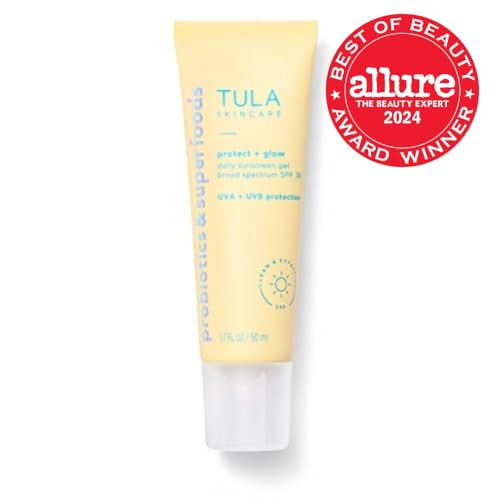 TULA Skin Care Protect + Glow Daily Sunscreen - Gel, Broad Spectrum SPF 30, Skincare-First, Non-Greasy, Non-Comedogenic and Reef-Safe with Pollution and Blue Light Protection, Regular, 1.7 fl oz. - Medaid International