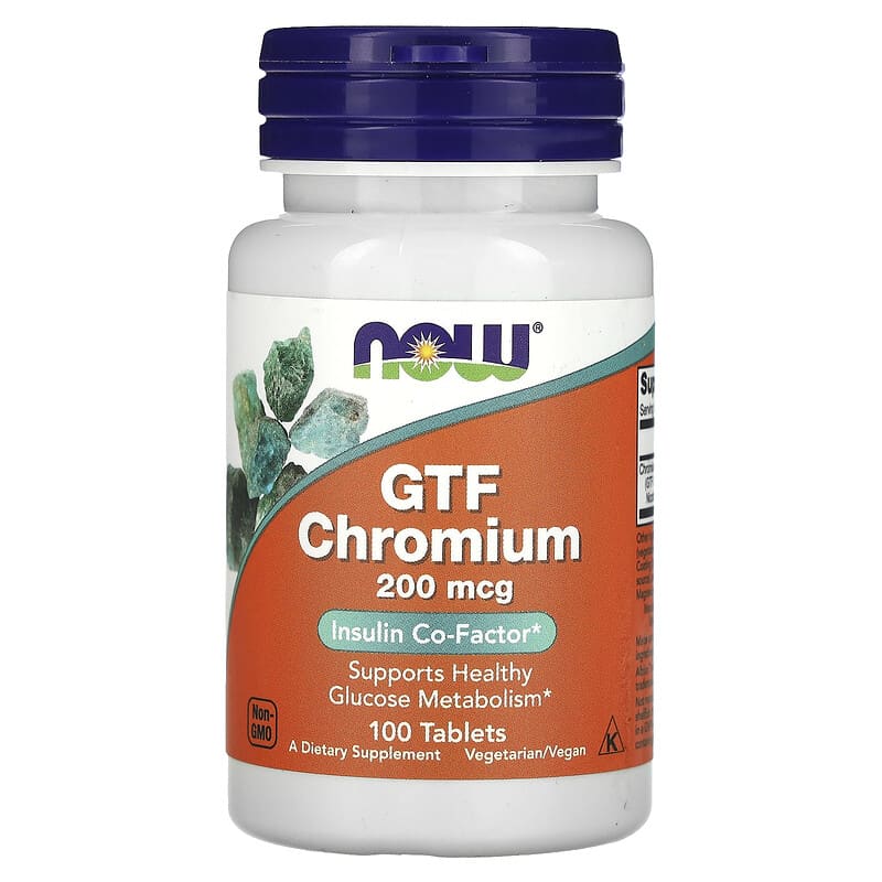 NOW Foods, GTF Chromium, 200 mcg, 100 Tablets - Medaid International