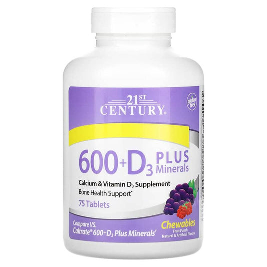 21st Century, Calcium 600 + D3 Plus Minerals, Fruit Punch, 75 Chewable Tablets - Medaid International