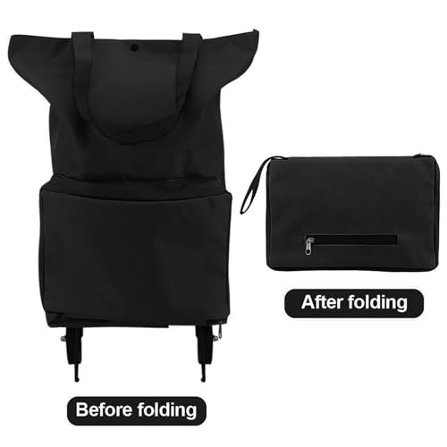 Avsmgp - Large Capacity Rolling Shopping Bag with Wheels, Reusable & Collapsible for Groceries, Laundry, Travel, Black
