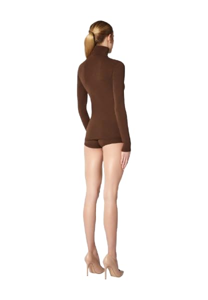 Wolford The Merino Top Long Sleeves For Women Wool Turtleneck Seamless Slim Fit Layering Shirt Warm Base Layer Sweater umber Brown Small - Medaid International