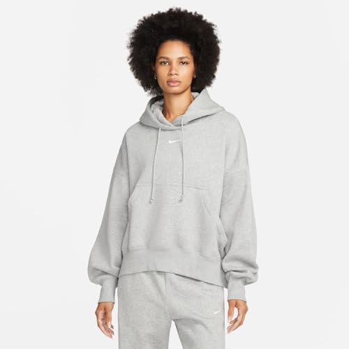 Nike, Women's, Sportswear Phoenix Fleece Over-Oversized Pullover Hoodie, Dark Grey Heather/Sail, M - Medaid International