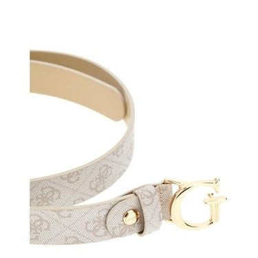 Guess - Women's Monogram Belt in White & Beige with Gold G Buckle