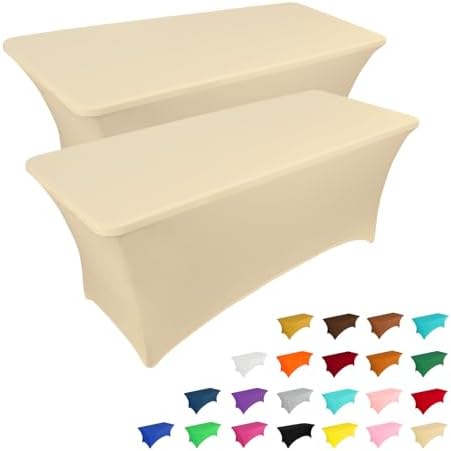 2 Pack 6FT Table Cloth for Rectangular Fitted Events Stretch Black Table Covers Washable Table Cover Spandex Tablecloth Table Protector for Party, Wedding, Cocktail, Banquet, Festival - Medaid International