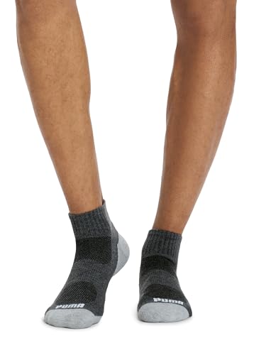 PUMA Socks Mens Quarter Cut Socks, Black/Grey, Sock Size:10-13/Shoe Size: 6-12 (Pack of 6) - Medaid International