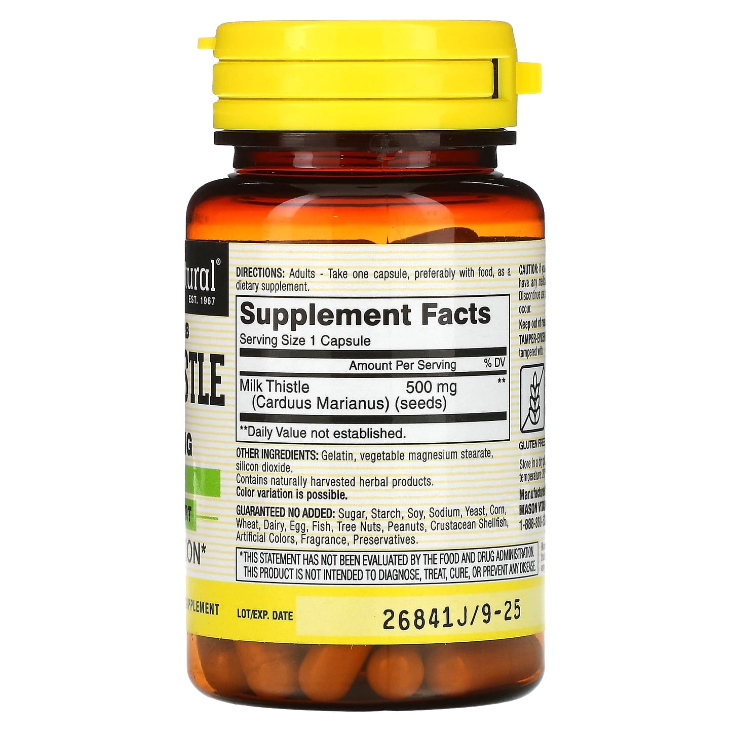 Mason Natural, Whole Herb Milk Thistle, 500 mg, 60 Capsules - Medaid International