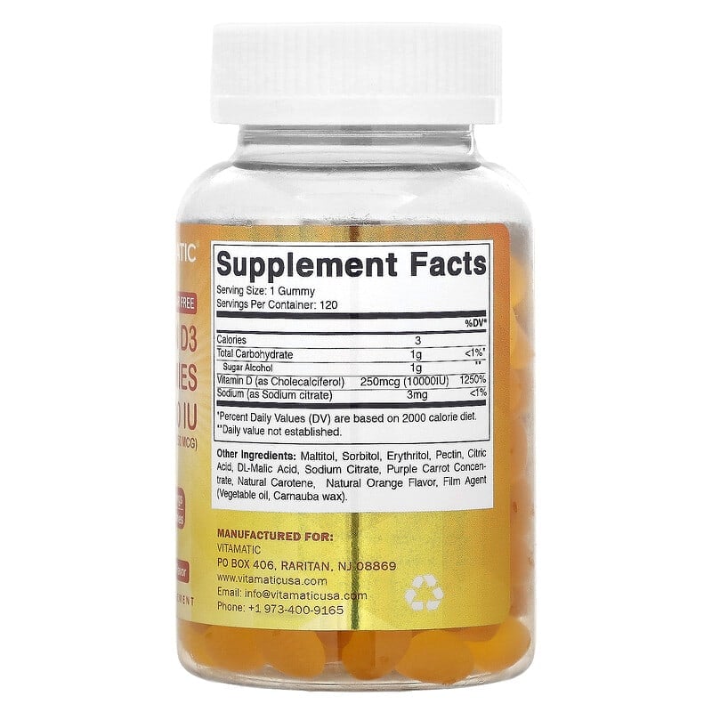 Vitamatic, Vitamin D3, Natural Orange, 10,000 IU, 120 Gummies - Medaid International