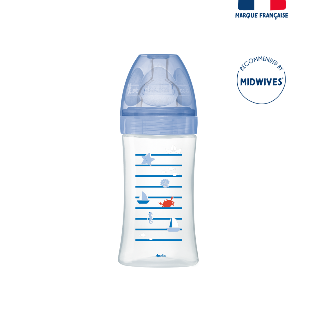 Dodie Bottle Sensation+ Anti-Colic 270ml Sea 0-6 Months Flat Teat Flow 2 - Medaid International