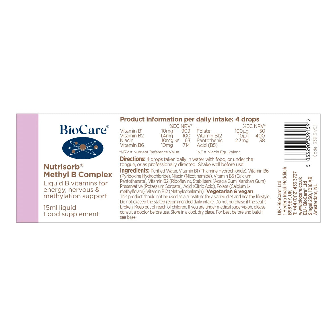 BioCare - Nutrisorb Methyl B12 Liquid 15ml - Medaid International