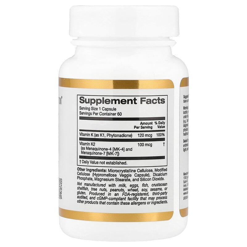 California Gold Nutrition, Vitamin K Complex, 120 mcg, 60 Veggie Capsules - Medaid International