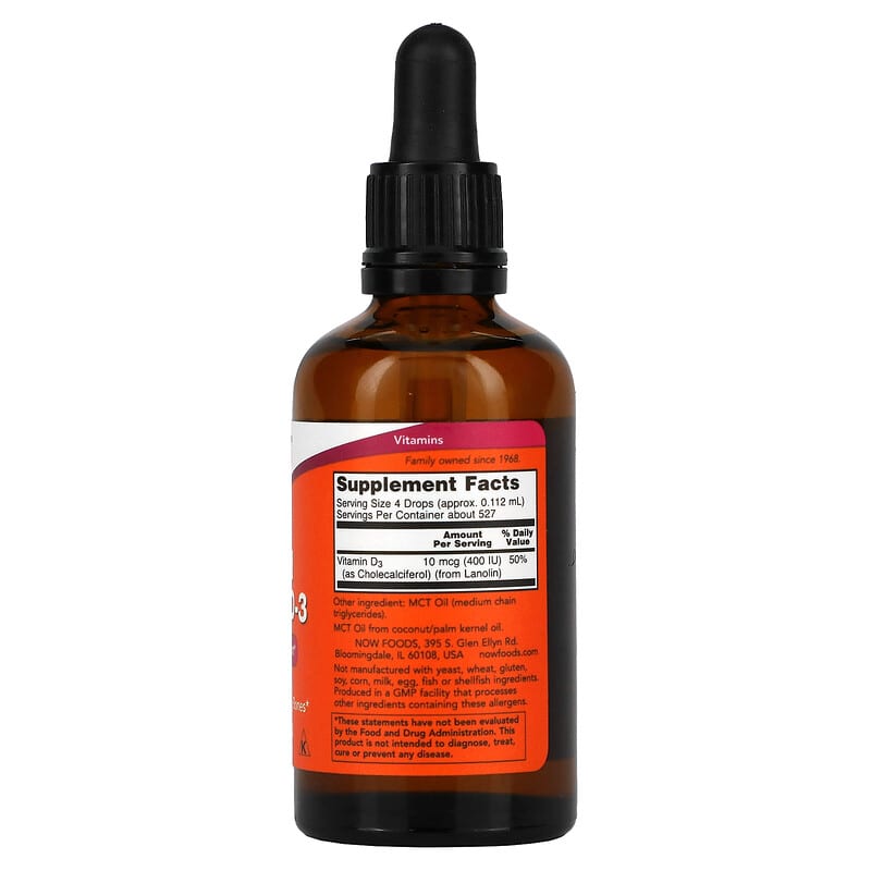 NOW Foods, Liquid Vitamin D-3, 400 IU, 2 fl oz (59 ml) - Medaid