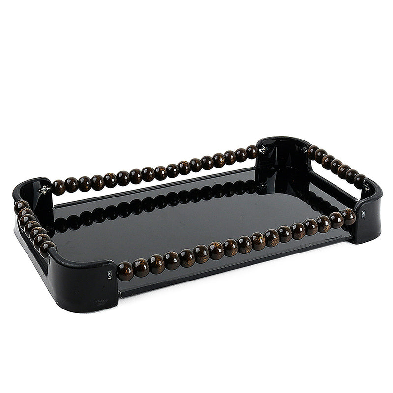 41 CM Plexi Mirrored Top Rectangular Serving Tray with Handles Multifunctional Organizer Tray for Food Drinks Snacks and Appetizers Black - Medaid