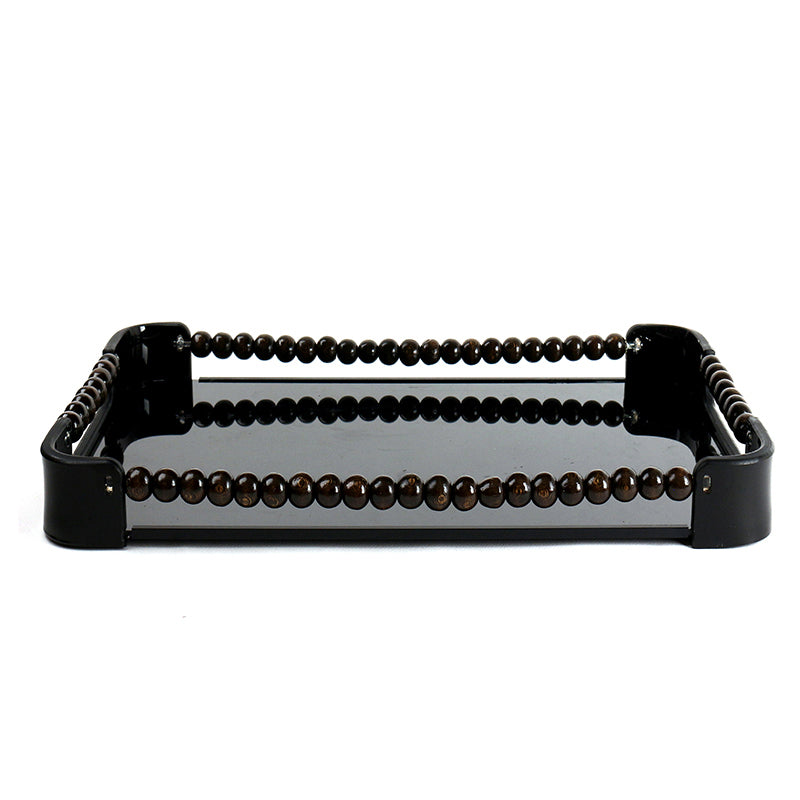 36 CM Plexi Mirrored Top Rectangular Serving Tray with Handles Multifunctional Organizer Tray for Food Drinks Snacks and Appetizers Black - Medaid International