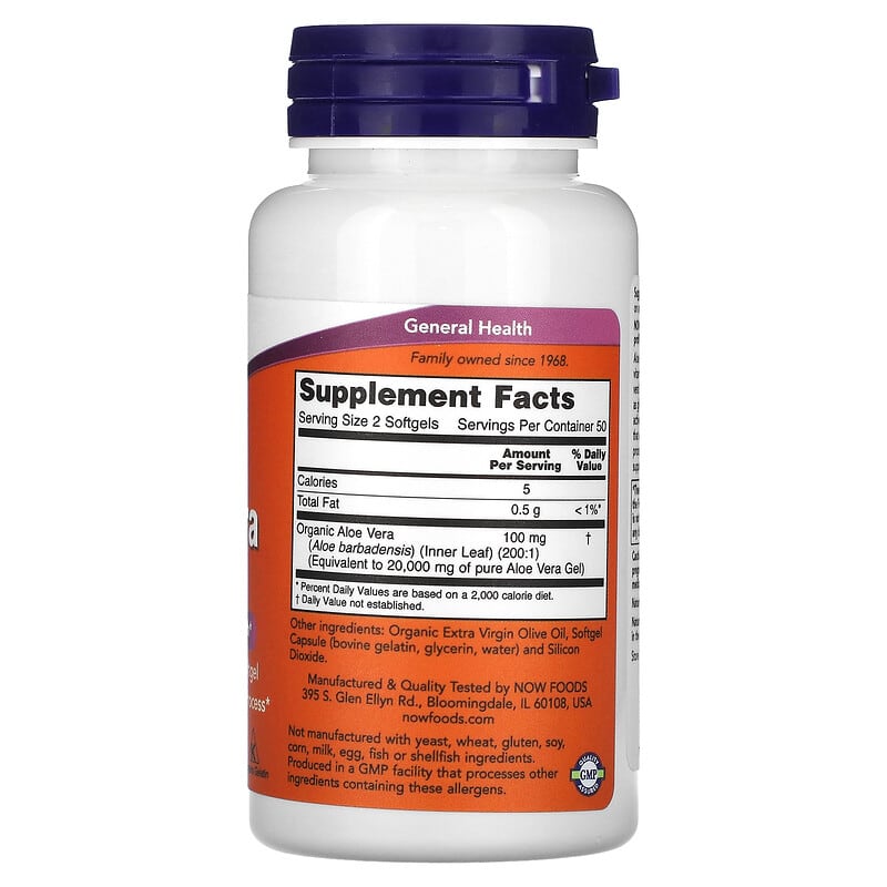 NOW Foods, Aloe Vera Gels, 10,000 mg, 100 Softgels - Medaid International