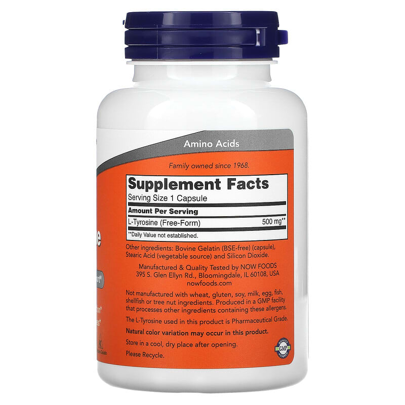 NOW Foods, L-Tyrosine, 500 mg, 120 Capsules - Medaid International