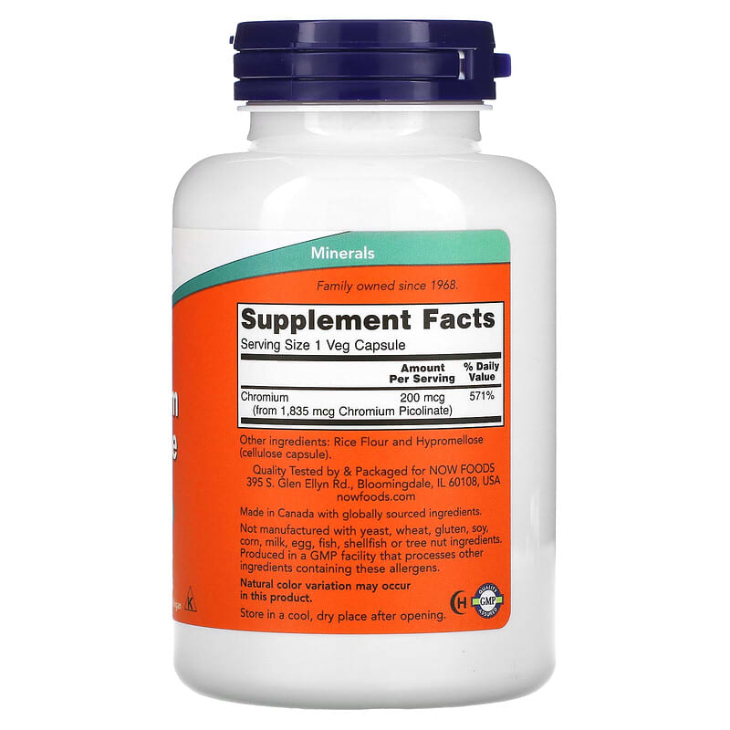 NOW Foods, Chromium Picolinate, 200 mcg, 250 Veg Capsules - Medaid International