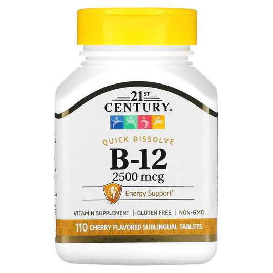 21st Century, B-12, Cherry, 2,500 mcg, 110 Sublingual Tablets - Medaid International