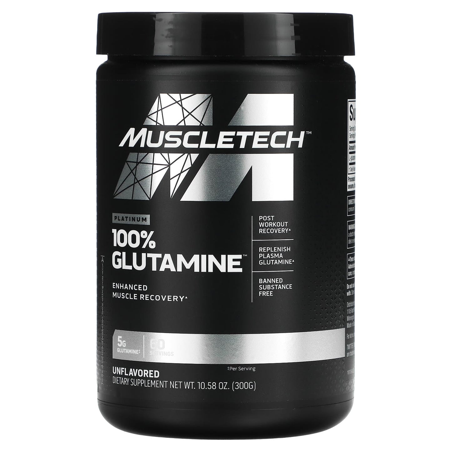 MuscleTech, Platinum 100% Glutamine, Unflavored, 300 g - Medaid International