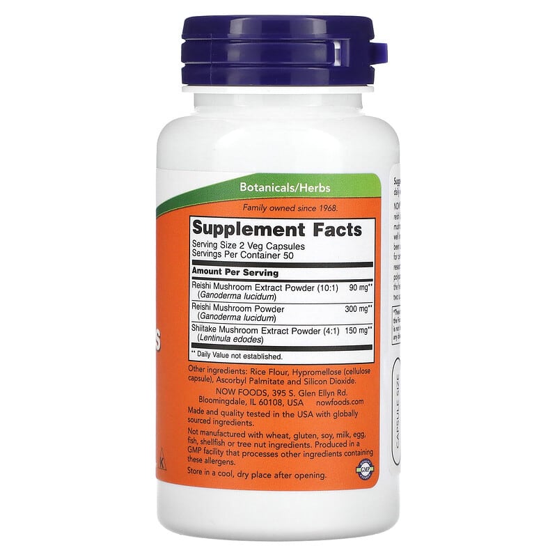 NOW Foods, Rei-Shi Mushrooms, 270 mg, 100 Veg Capsules - Medaid International
