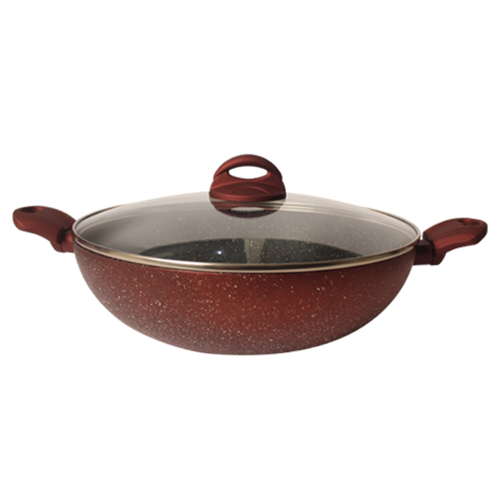 Lava Stone Granite Large Wok (32cm) with Glass Lid - Medaid