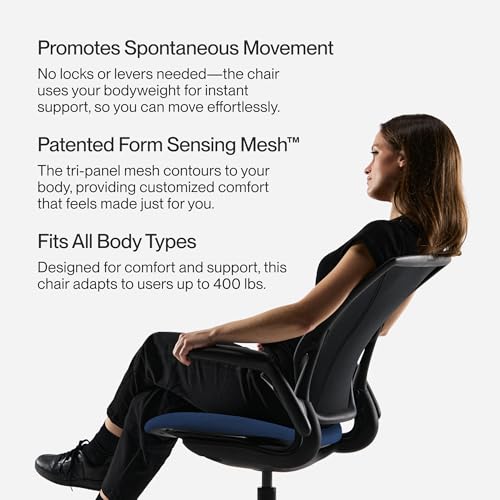 Humanscale World LM Poppy Seed Catena Mesh Ergonomic Office Chair for Desk with Blue Autumn Fabric Seat, Adjustable Simple Desk Chair, Gray Frame - Medaid International