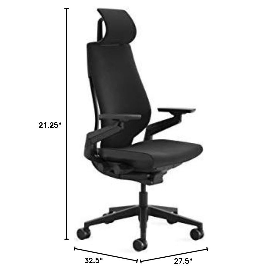 Steelcase Gesture Office Chair with Head Rest - Ergonomic Work Chair with Wheels for Carpet - Comfortable Office Chair - Intuitive-to-Adjust Chairs for Desk - 360-Degree Arms - Licorice Fabric - Medaid International
