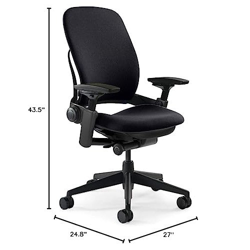 Steelcase Leap Task Chair: Black Base - 4D Adjustable Arms - No Headrest - 7" Cylinder Seat Height - Medaid International