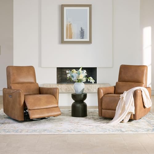 CHITA Power Recliner Chair Swivel Glider, FSC Certified Upholstered Faux Leather Living Room Nursery Reclining Sofa Chair with Lumbar Support, Cognac Brown|B09BYSRP2V