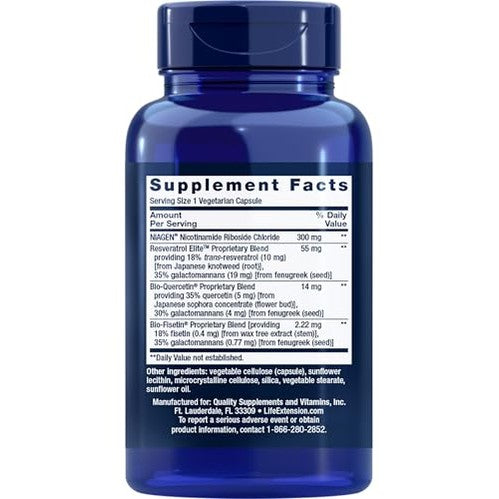 Life Extension NAD+ Cell Regenerator™ and Resveratrol Elite™*, nicotinamide riboside, Trans-resveratrol, quercetin, Fisetin, Heart Health, Healthy Aging, Vegetarian, Non-GMO, Gluten Free, 30 Capsules - Medaid International