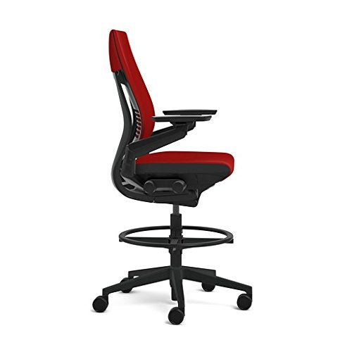 Steelcase Gesture 442 Stool Chair - Dove Grey Elmosoft Leather, Wrapped Back, Dark on Dark Frame - Medaid International