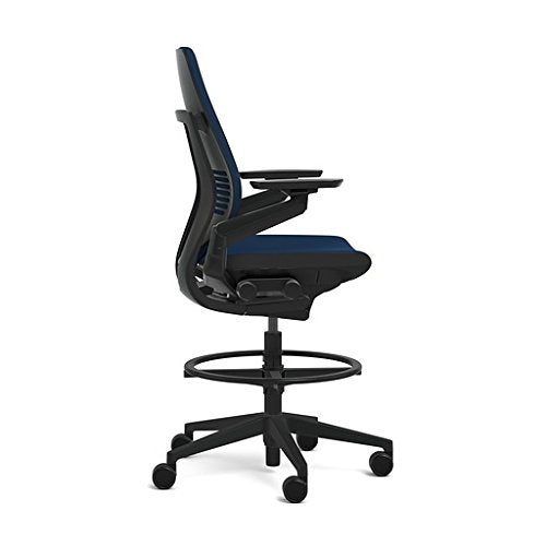 Steelcase Gesture 442 Stool Chair - Cogent: Connect Licorice Fabric, Shell Back, Dark on Dark Frame, Polished Aluminum Base - Medaid International