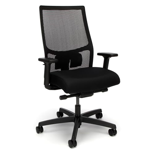 HON Ignition 2.0 Mid Back Task Chair, Advanced Synchro-Tilt Control, Office Chair with Lumbar Support, Height and Width Adjustable Arms, Black Frame, Black|B06Y3PGPR2