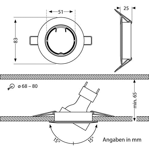 Ledscom.de - 6 Pieces Chrome Swiveling Recessed Ceiling Frame with GU5.3 Socket