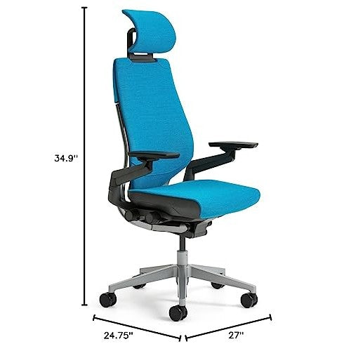 Steelcase Gesture Office Desk Chair with Headrest Plus Lumbar Support Cogent Connect Licorice 5S26 Fabric Standard Black Frame - Medaid International