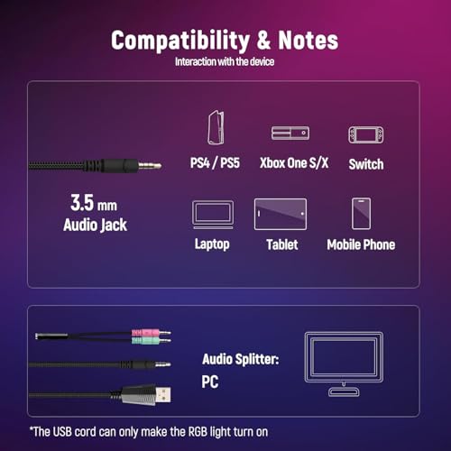 Ozeino - 7.1 Surround Sound Gaming Headset with Noise Canceling Mic & LED Lights