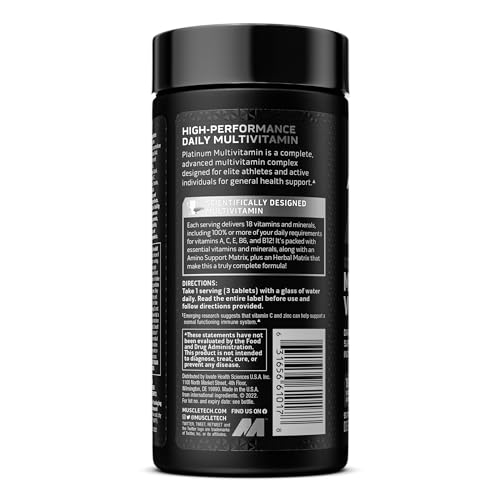 MuscleTech Platinum Multivitamins for Men & Women - Multi-Vitamin Supplement for Immune Support - 18 Vitamins & Minerals, Vitamin A C D E B6 B12 - Daily Workout Supplements for Men - 90 Capsules - Medaid International
