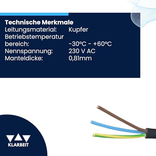 Klarbeit - Betterie BC01 to Schuko AC Cable, 5m, IP54 Rated, Reliable Extension for Micro Inverters