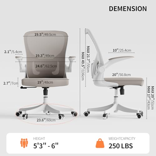 Monhey Office Chair Ergonomic Desk Chair with Lumbar Support&Headrest&Flip-up Arms Height Adjustable Rocking Swivel High Back Computer Chair Warm Taupe Mesh Study Chair (01Khaki) - Medaid International